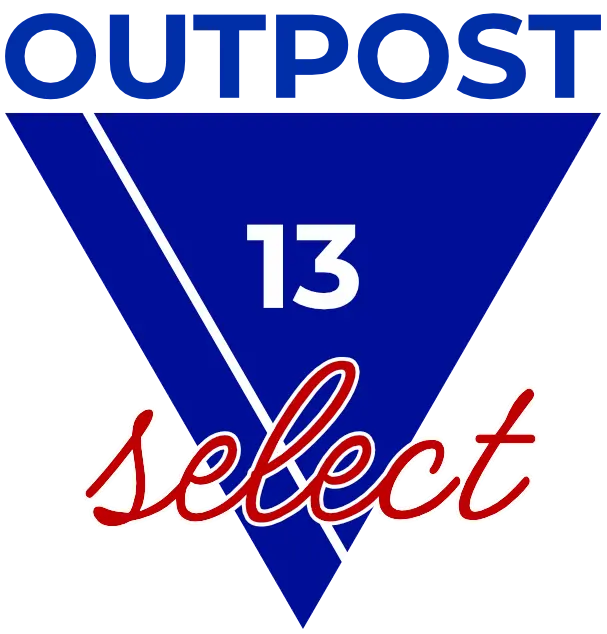 Outpost 13 Select Media logo with inverted blue triangle, &ldquo;OUTPOST&rdquo; at top, &ldquo;13&rdquo; inside, and &ldquo;select&rdquo; in red script at bottom